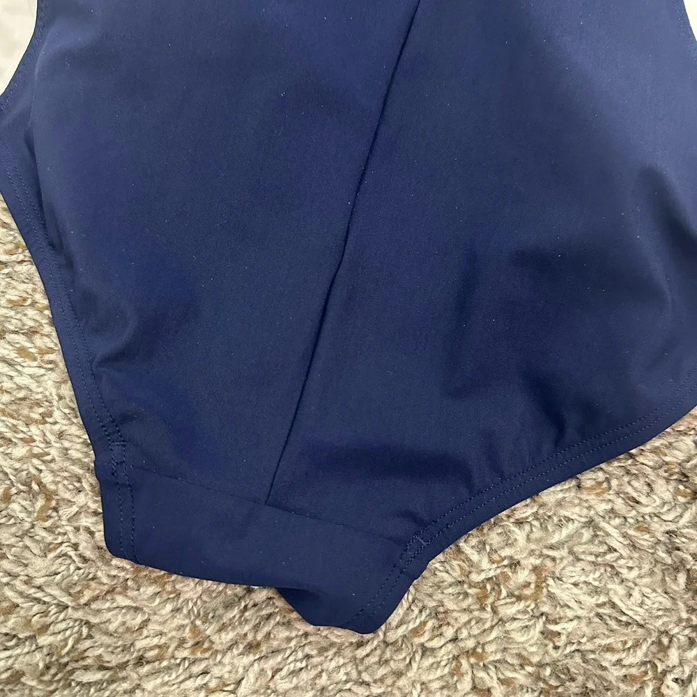 Tory Burch Sport One‎ Piece Swimsuit Size Medium Crew Neck Navy Blue White